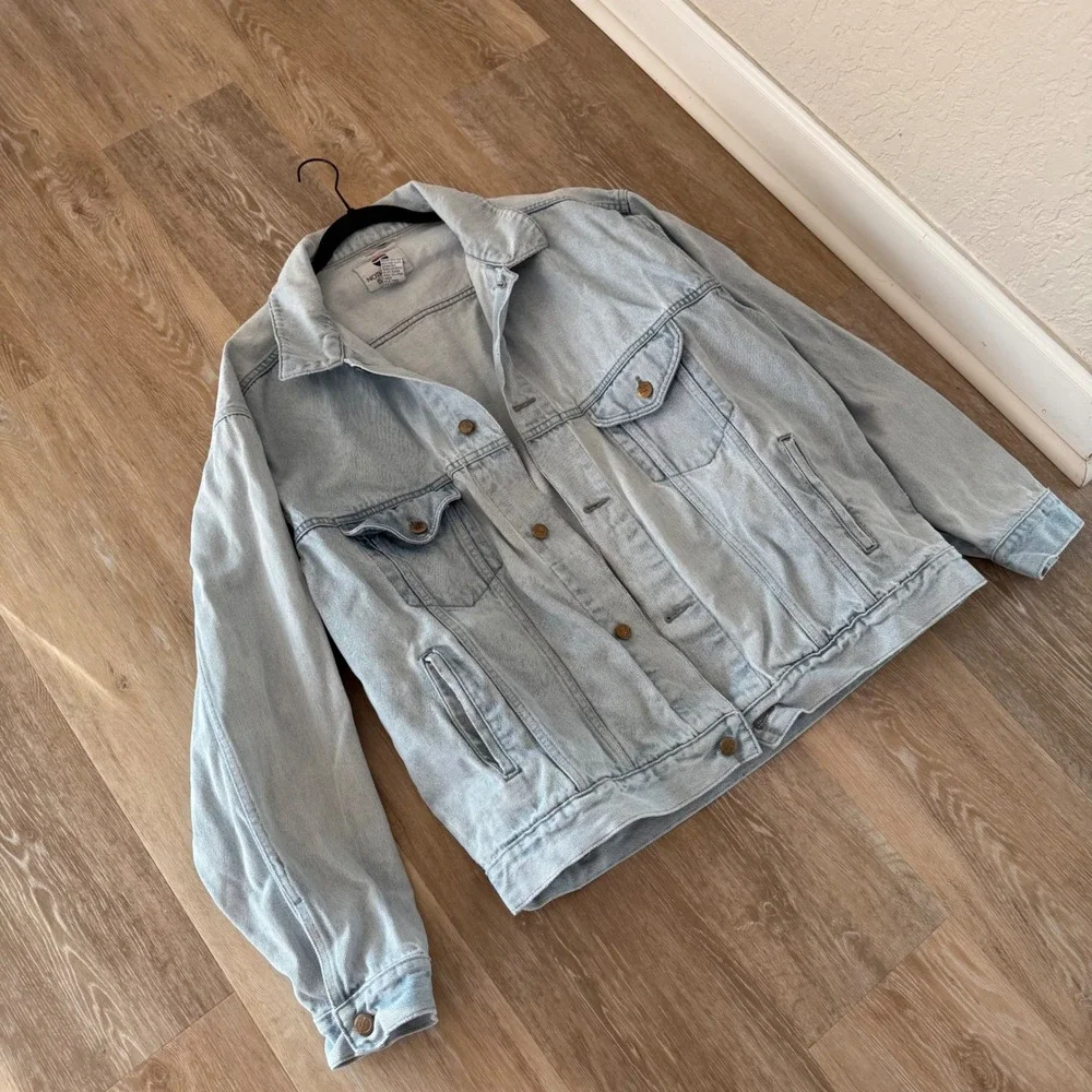 Vintage Pepsi Cola Denim Jean Jacket Long Sleeve‎ Coat Light Wash Distressed XL